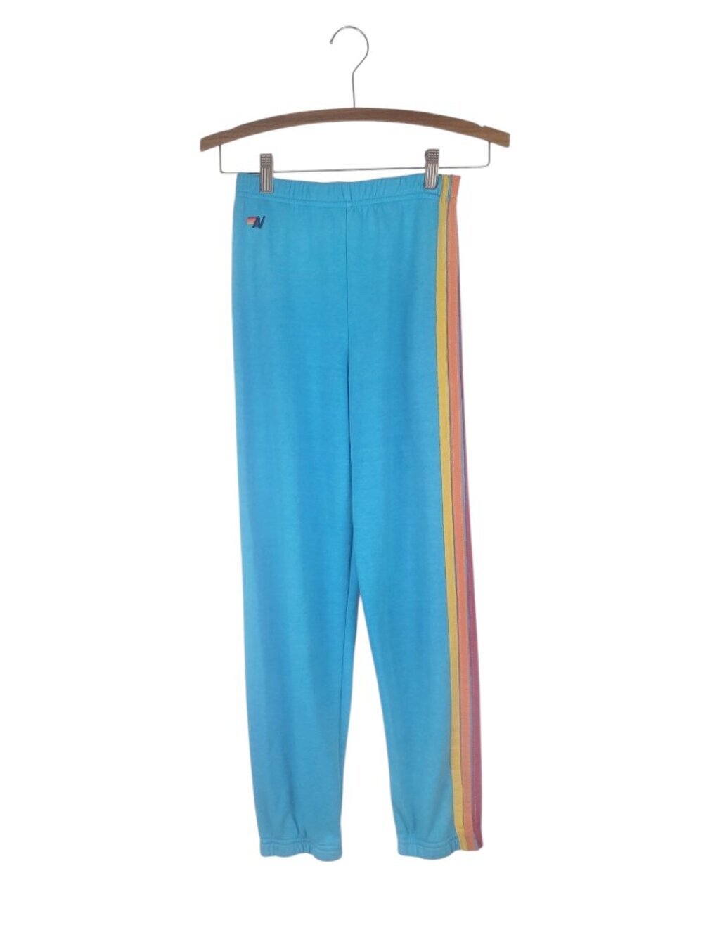 Aviator Nation 5 Stripe Sweatpants Neon Sky Blue Pull On Soft Cozy Kids 14